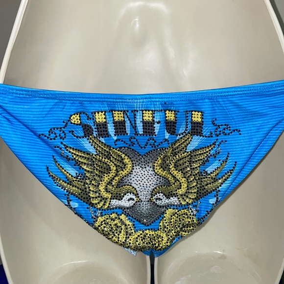 Sinful by affliction blue yellow rhinestone rose birds wing’s adjustable - Picture 4 of 7